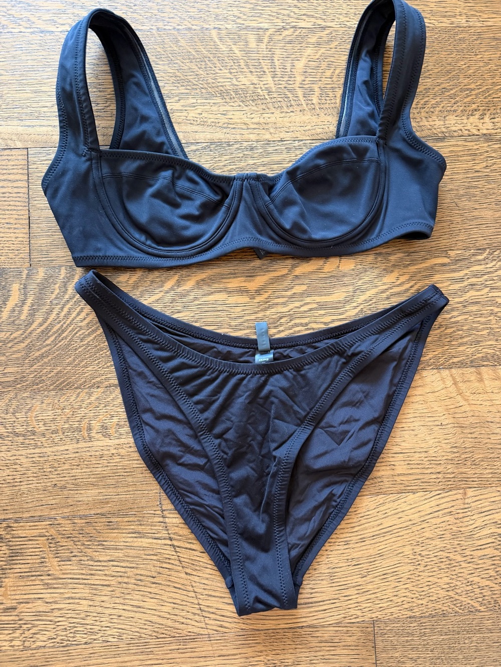 SKIMS Black Underwire Bikini Bra and Matching Bottom